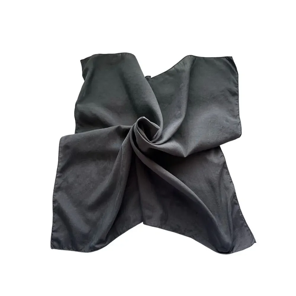Ray Strauss Vintage 100% Silk Solid Black Square Scarf 20 X 20 Minimalist 70s